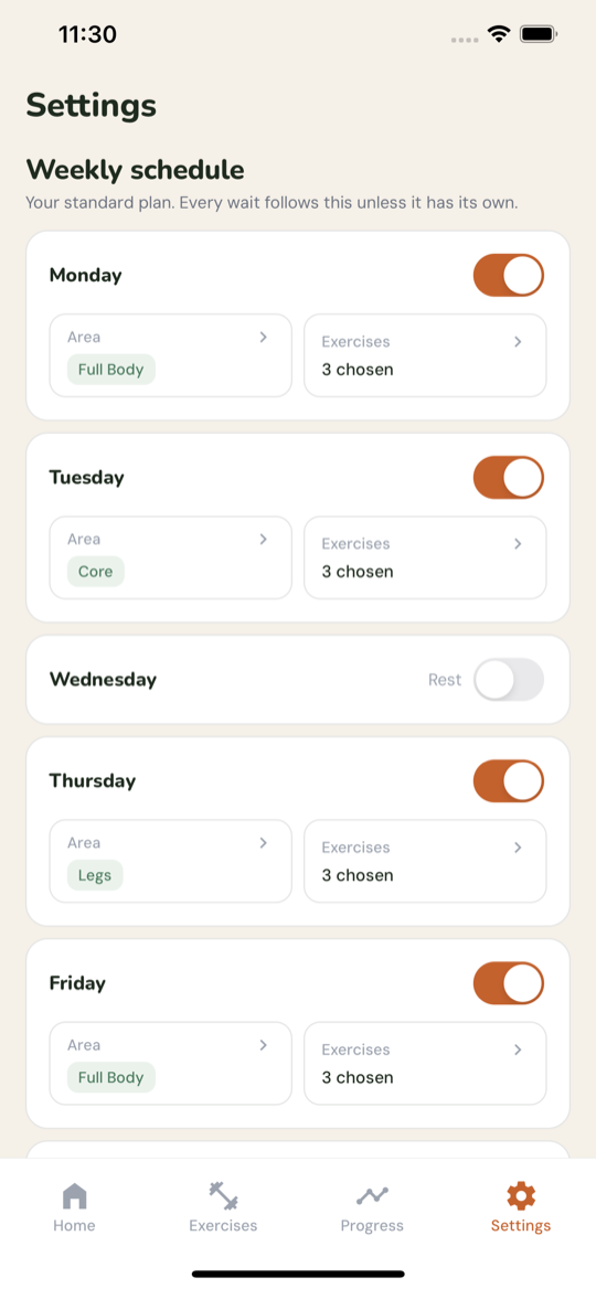 The weekly schedule